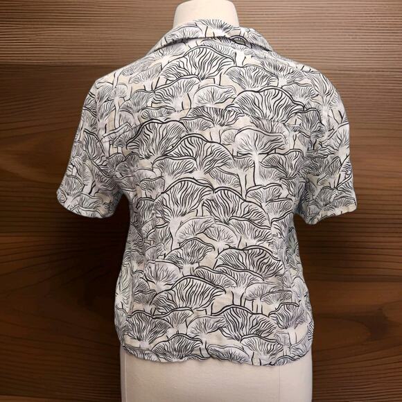 Rachel Zoe 100% Linen Cream Black Boxy Fit Short Sleeve Button Up Shirt Sz Large - Picture 2 of 8